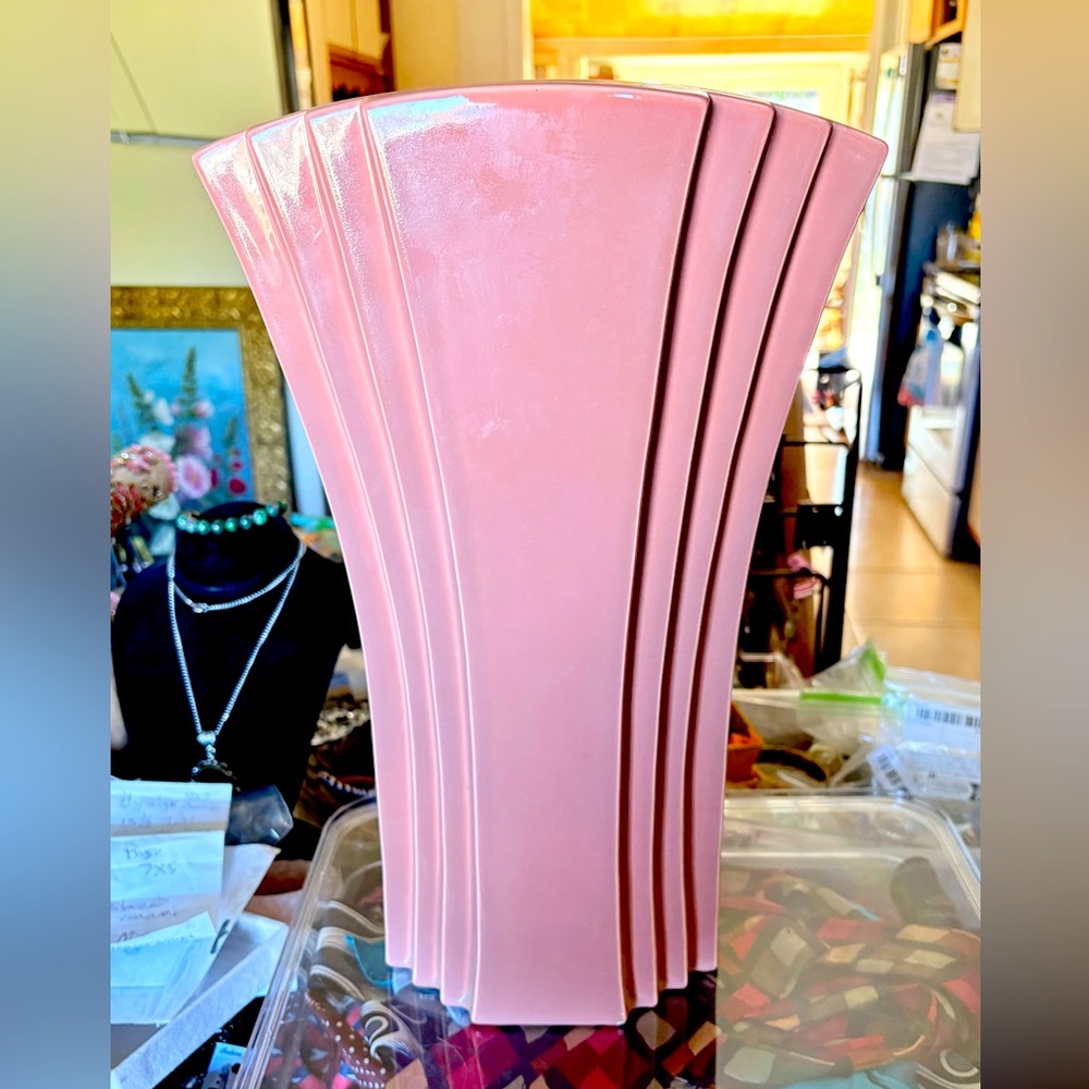 Hyalyn 445 USA pottery Vase MCM Art Deco style Tall 15.5” tall 1960-1970